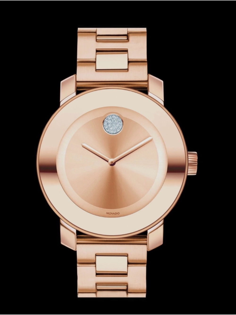 Movado Bold Rose Gold Museum Dial Bracelet Watch with Crystal Dot-LIKE NEW